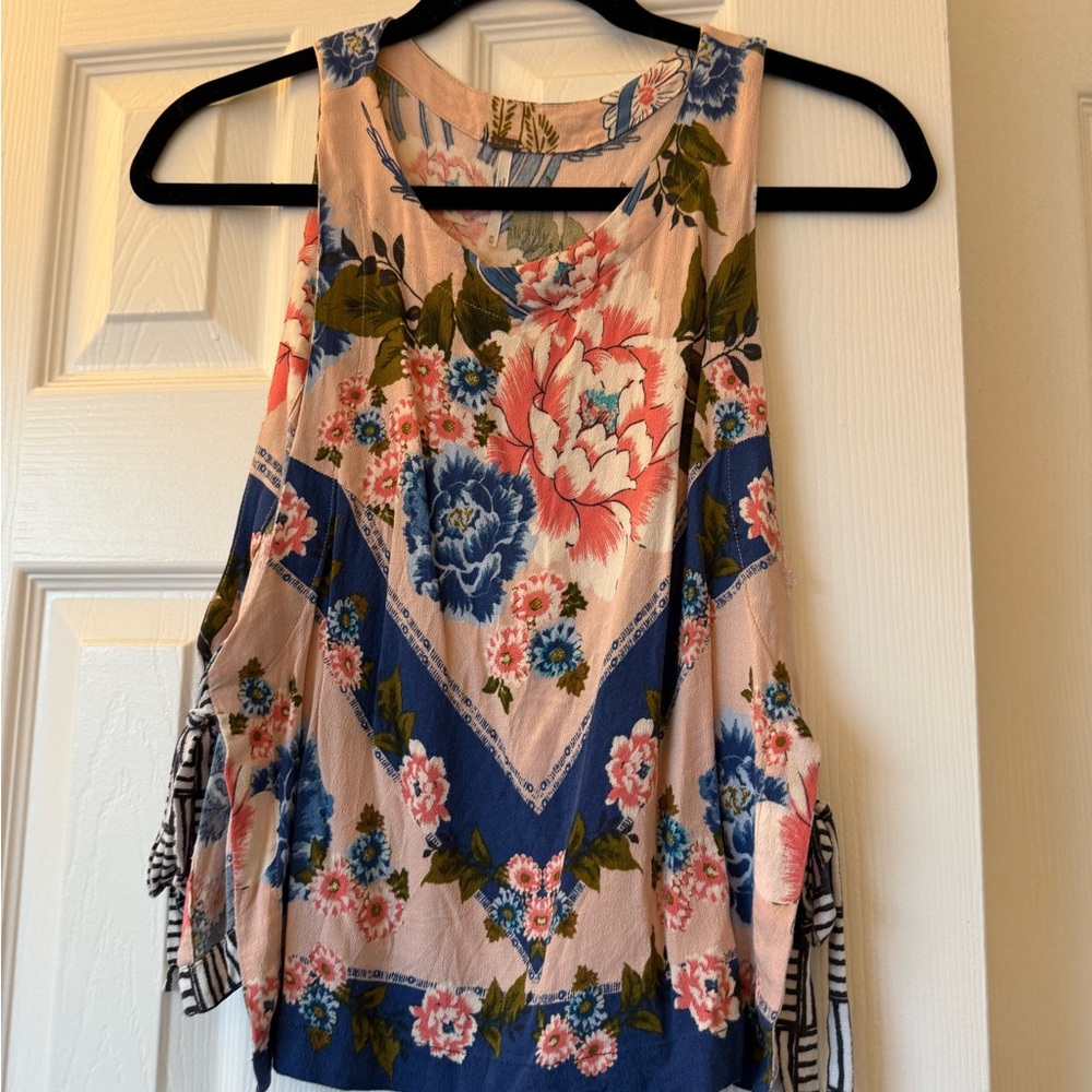 Free People Blue and Orange Asymmetrical Tank Top